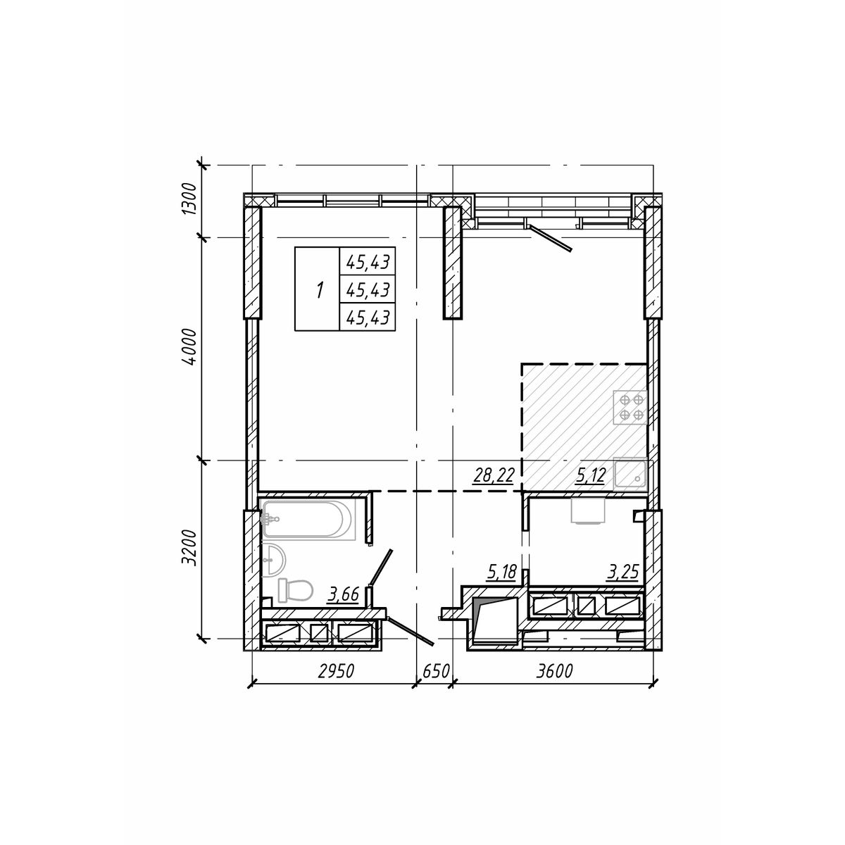 ЖК Старк (Stark), 1-комн кв 45,43 м2, за 12 129 810 ₽, 17 этаж