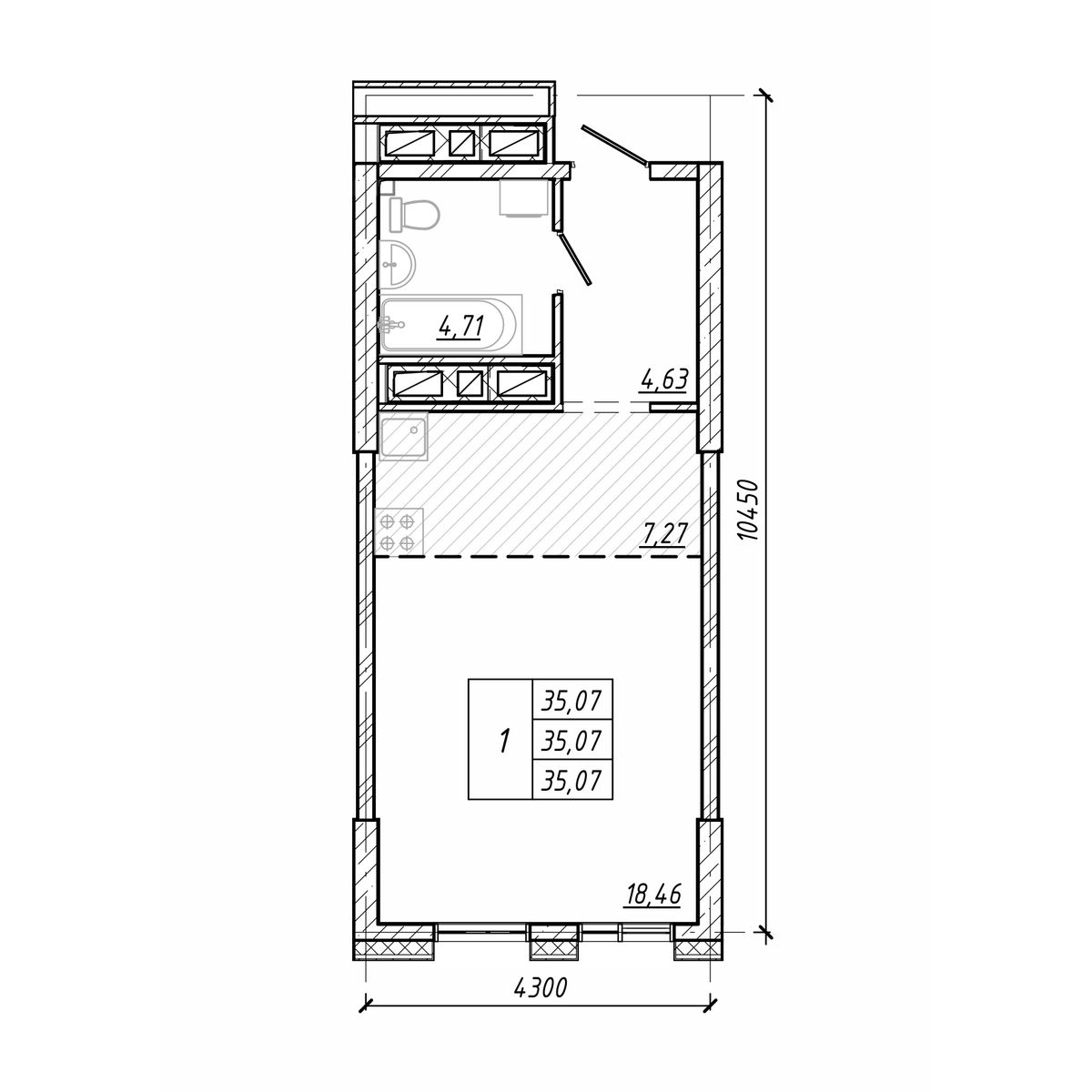 ЖК Старк (Stark), 1-комн кв 35,07 м2, за 10 240 440 ₽, 17 этаж