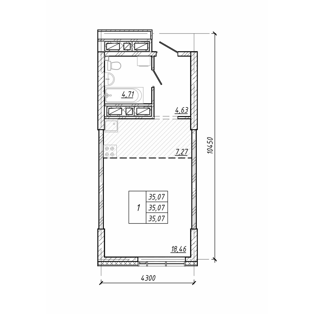 ЖК Старк (Stark), 1-комн кв 35,07 м2, за 10 450 860 ₽, 19 этаж