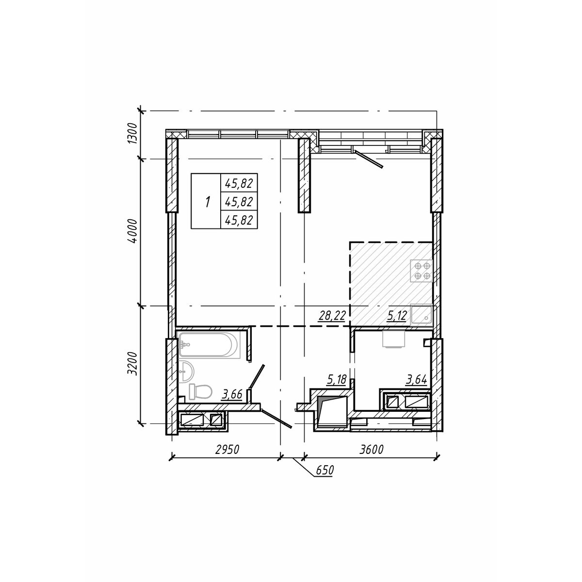 ЖК Старк (Stark), 1-комн кв 45,82 м2, за 10 859 340 ₽, 7 этаж