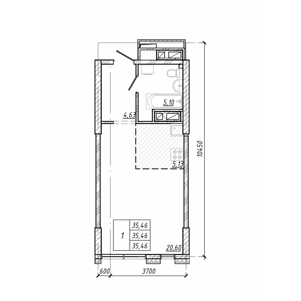 ЖК Старк (Stark), 1-комн кв 35,46 м2, за 9 857 880 ₽, 6 этаж