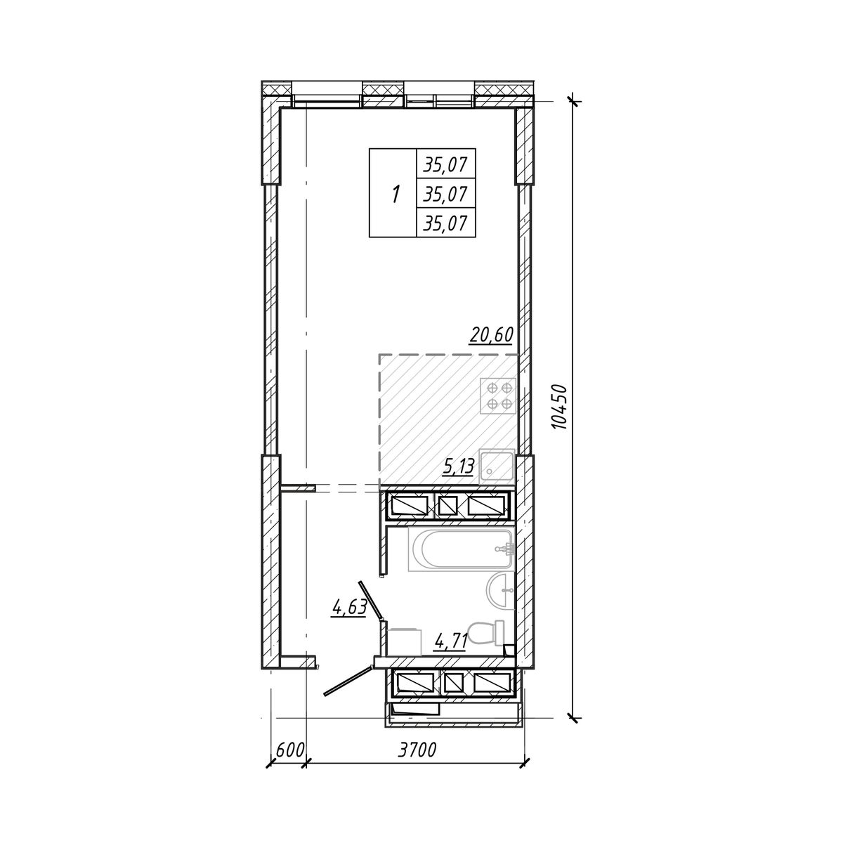 ЖК Старк (Stark), 1-комн кв 35,07 м2, за 10 030 020 ₽, 15 этаж