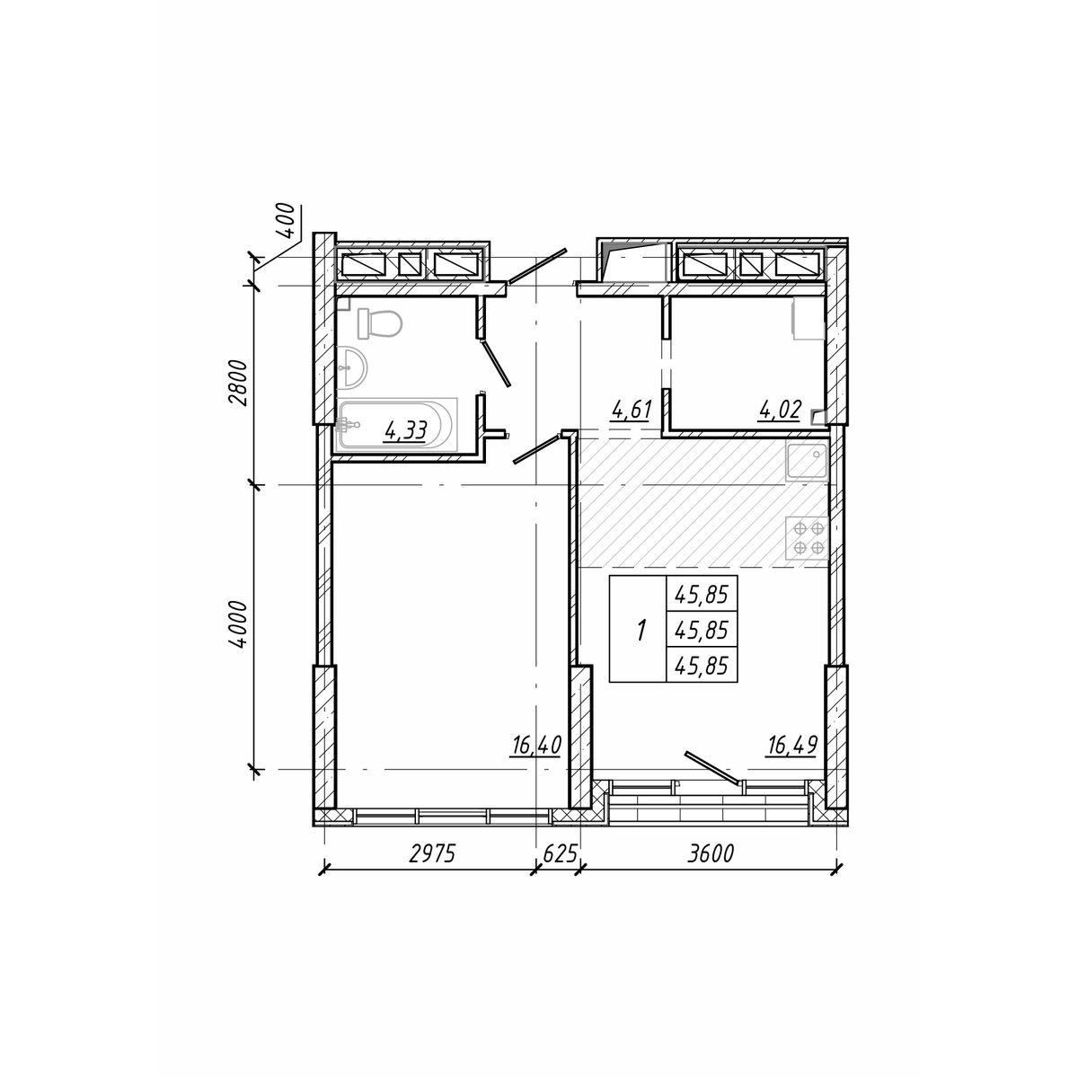 ЖК Старк (Stark), 1-комн кв 45,85 м2, за 12 241 950 ₽, 17 этаж