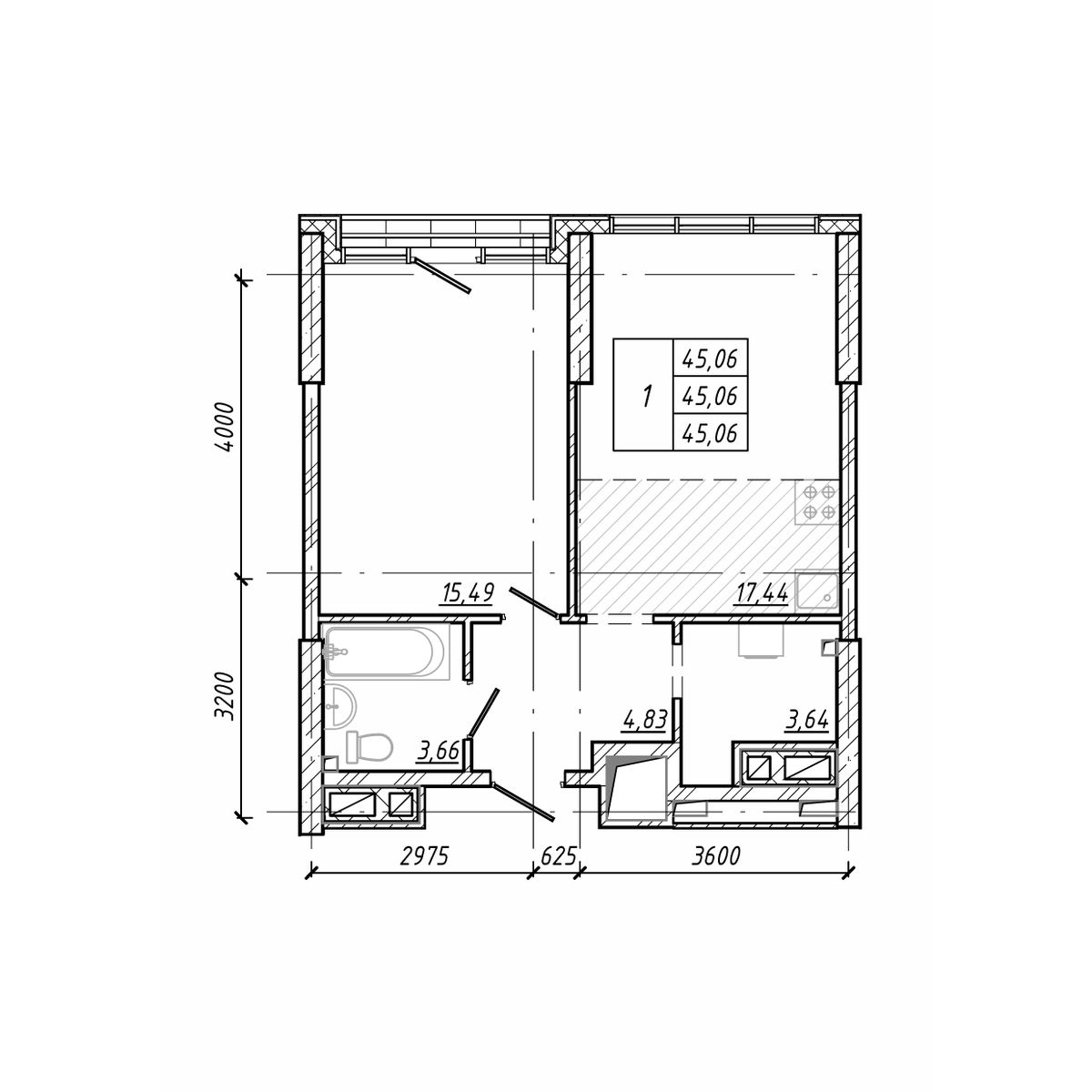 ЖК Старк (Stark), 1-комн кв 45,06 м2, за 11 039 700 ₽, 8 этаж