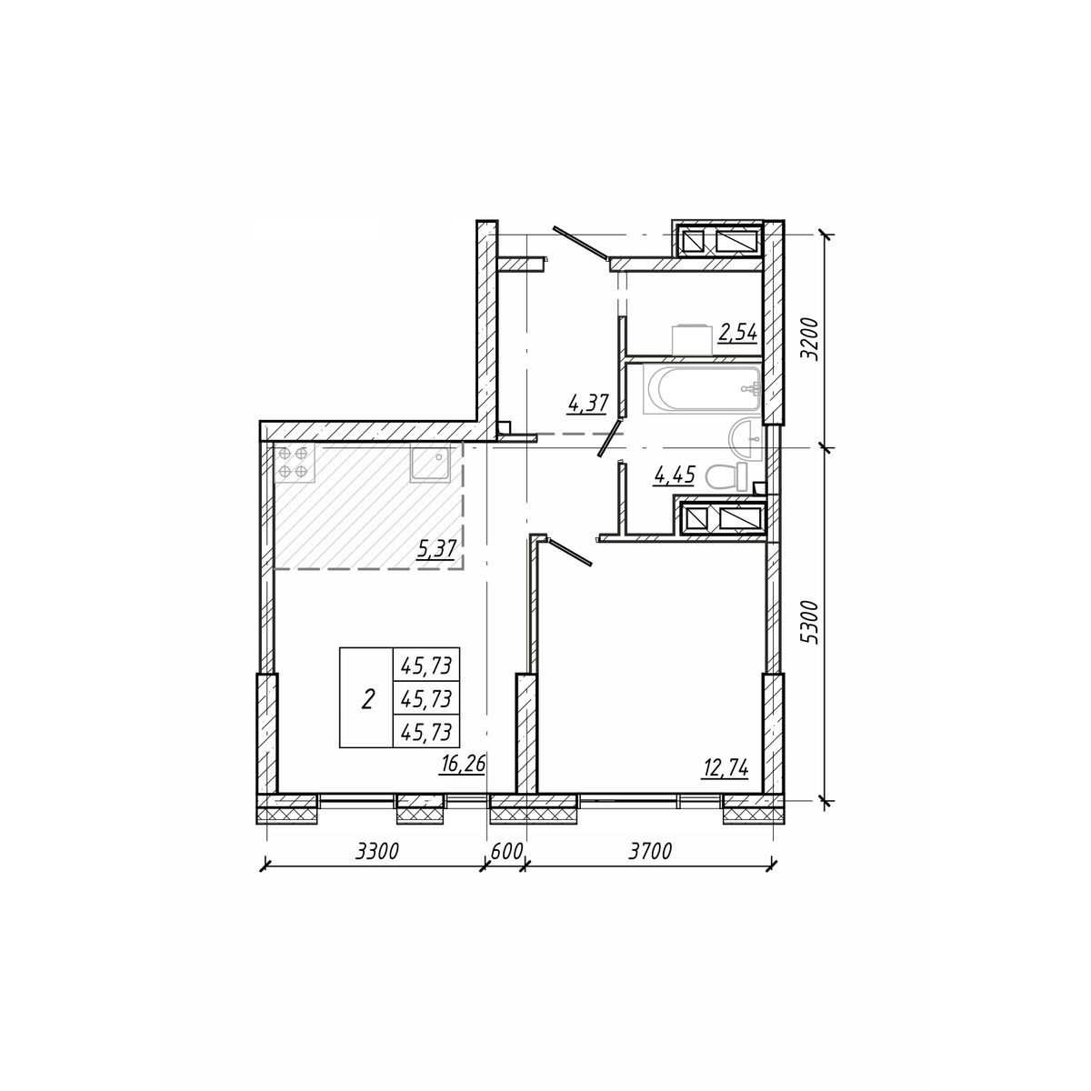 ЖК Старк (Stark), 2-комн кв 45,73 м2, за 10 517 900 ₽, 4 этаж