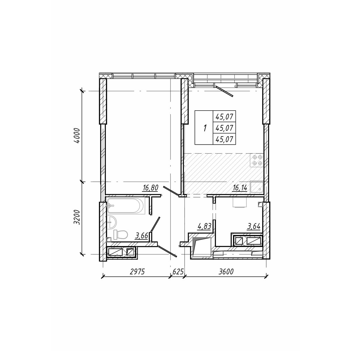 ЖК Старк (Stark), 1-комн кв 45,07 м2, за 11 582 990 ₽, 7 этаж