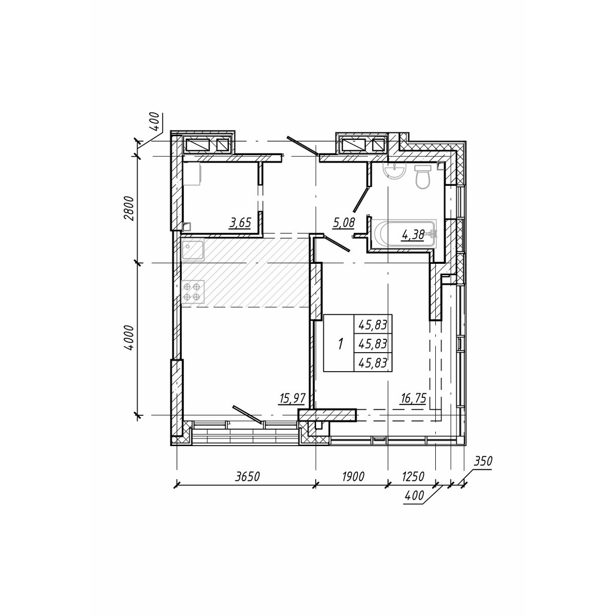 ЖК Старк (Stark), 1-комн кв 45,83 м2, за 11 182 520 ₽, 4 этаж