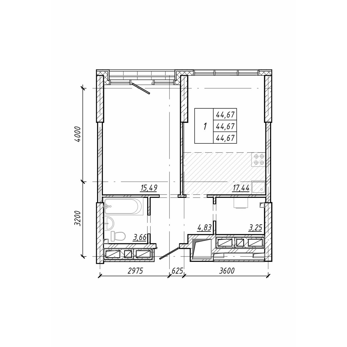 ЖК Старк (Stark), 1-комн кв 44,67 м2, за 12 954 300 ₽, 18 этаж