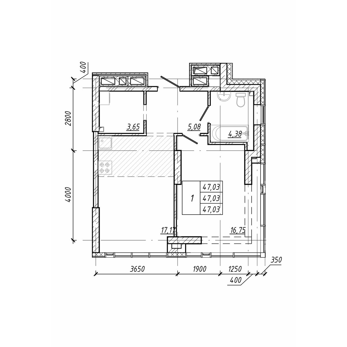 ЖК Старк (Stark), 1-комн кв 47,03 м2, за 12 886 220 ₽, 19 этаж