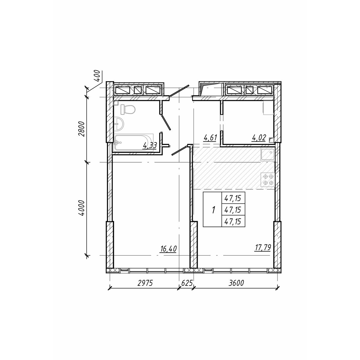 ЖК Старк (Stark), 1-комн кв 47,15 м2, за 12 871 950 ₽, 19 этаж