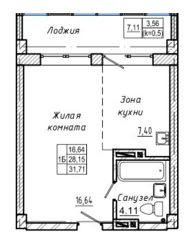 ЖК Академгородок, 1-комн кв 31,71 м2, за 6 342 000 ₽, 9 этаж