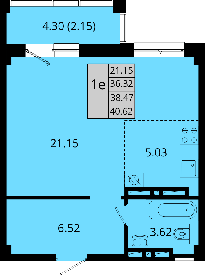 ЖК Акватория, 1-комн кв 40,62 м2, за 6 501 921 ₽, 22 этаж