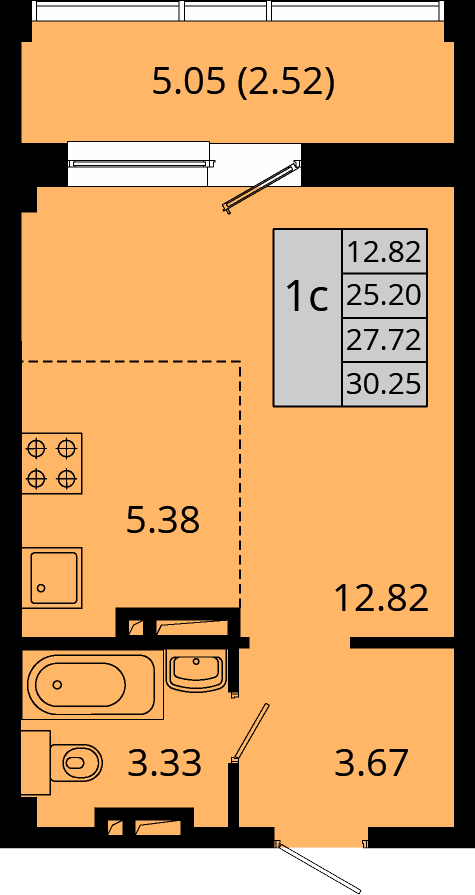 ЖК Акватория, 1-комн кв 30,25 м2, за 5 560 646 ₽, 12 этаж