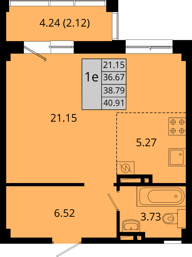 ЖК Акватория, 1-комн кв 40,91 м2, за 6 156 955 ₽, 2 этаж