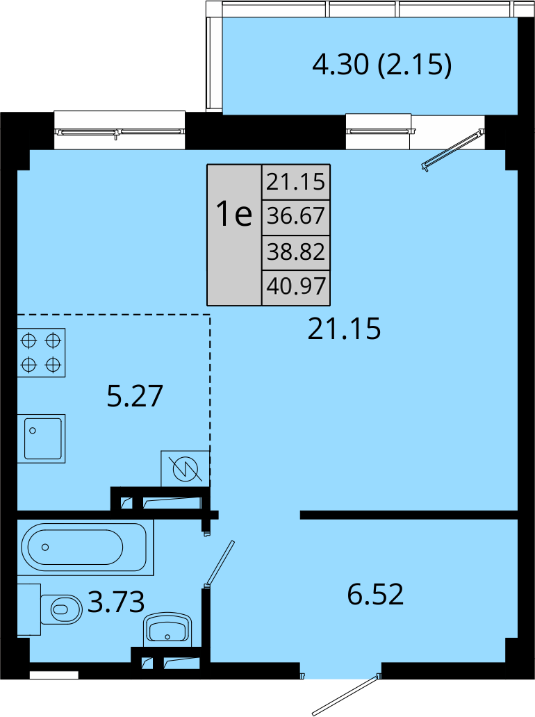 ЖК Акватория, 1-комн кв 40,97 м2, за 6 161 888 ₽, 2 этаж
