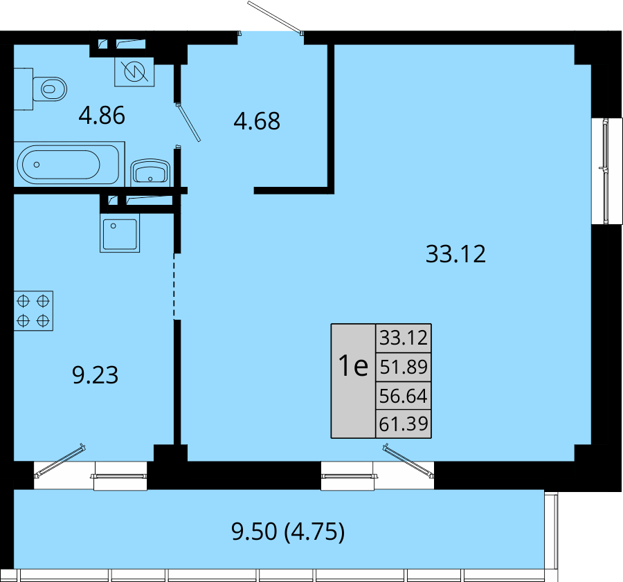 ЖК Акватория, 1-комн кв 61,39 м2, за 8 917 327 ₽, 2 этаж