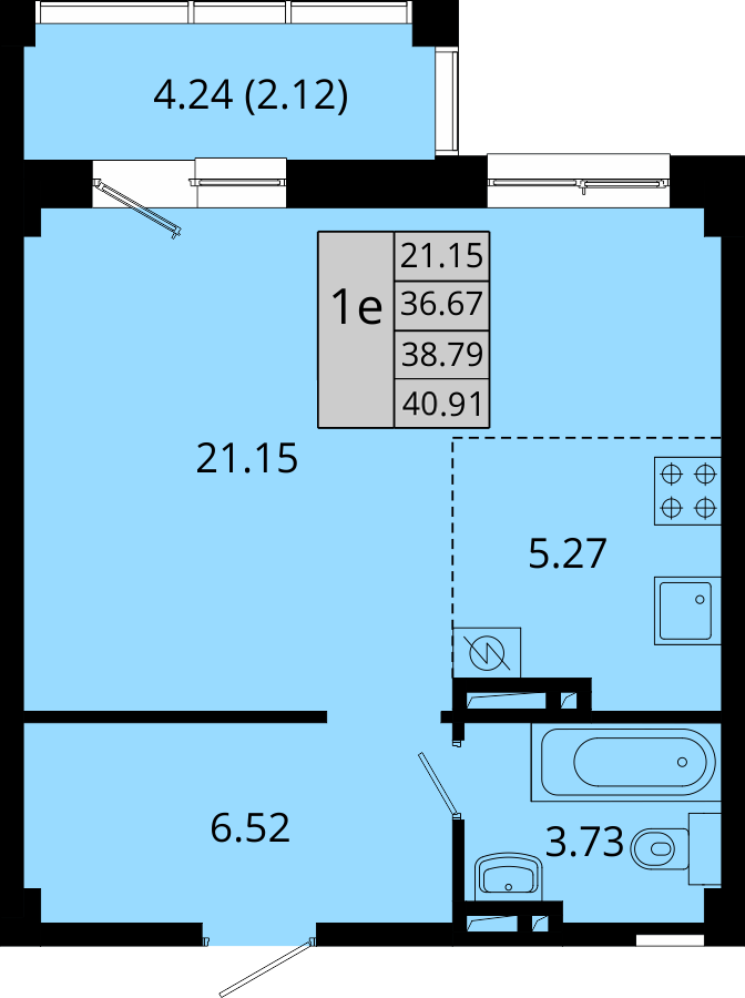 ЖК Акватория, 1-комн кв 40,91 м2, за 6 336 959 ₽, 12 этаж