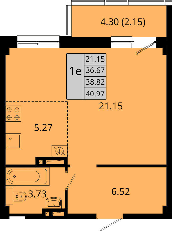 ЖК Акватория, 1-комн кв 40,97 м2, за 6 185 938 ₽, 3 этаж