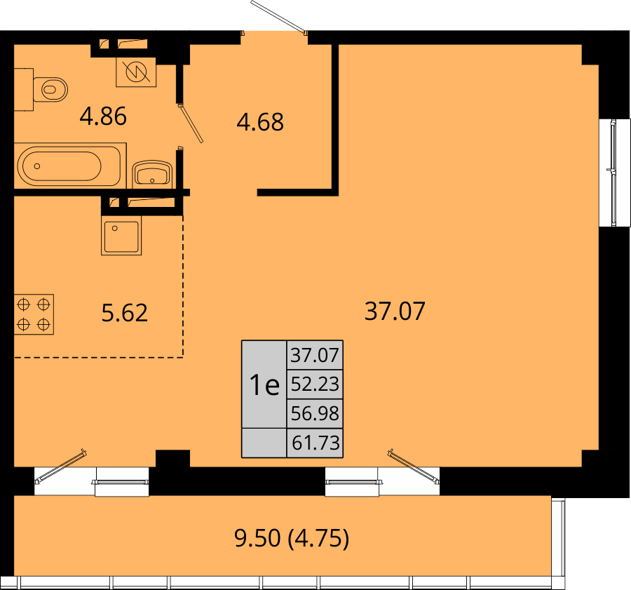 ЖК Акватория, 1-комн кв 61,73 м2, за 9 613 768 ₽, 6 этаж