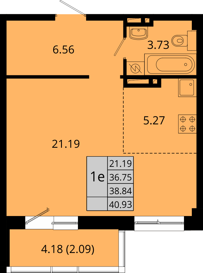 ЖК Акватория, 1-комн кв 40,93 м2, за 6 165 450 ₽, 3 этаж