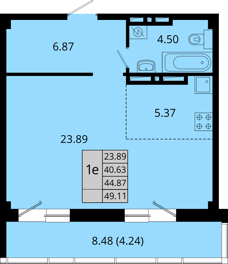 ЖК Акватория, 1-комн кв 49,11 м2, за 7 842 916 ₽, 18 этаж