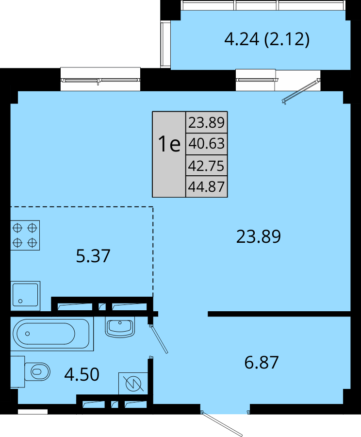 ЖК Акватория, 1-комн кв 44,87 м2, за 7 225 371 ₽, 19 этаж