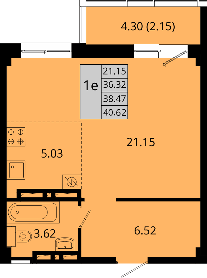 ЖК Акватория, 1-комн кв 40,62 м2, за 6 468 775 ₽, 21 этаж