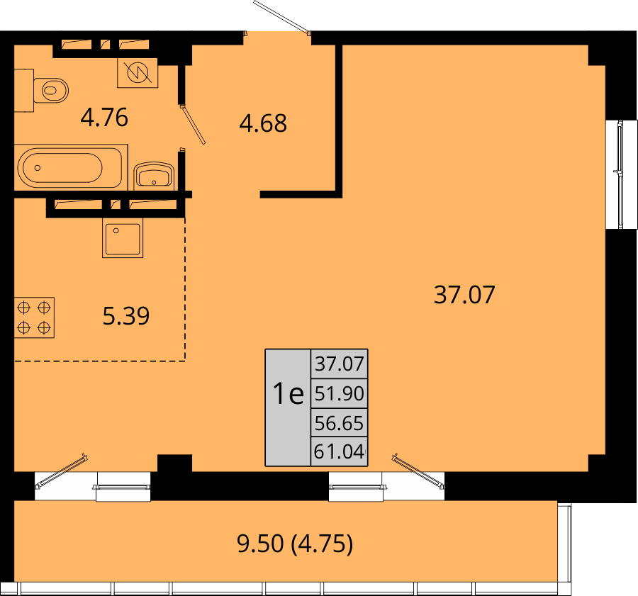 ЖК Акватория, 1-комн кв 61,4 м2, за 9 225 780 ₽, 16 этаж