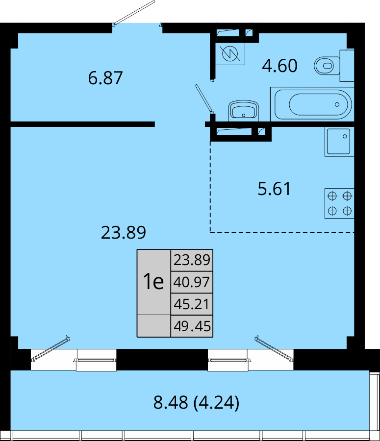 ЖК Акватория, 1-комн кв 49,45 м2, за 7 526 982 ₽, 11 этаж