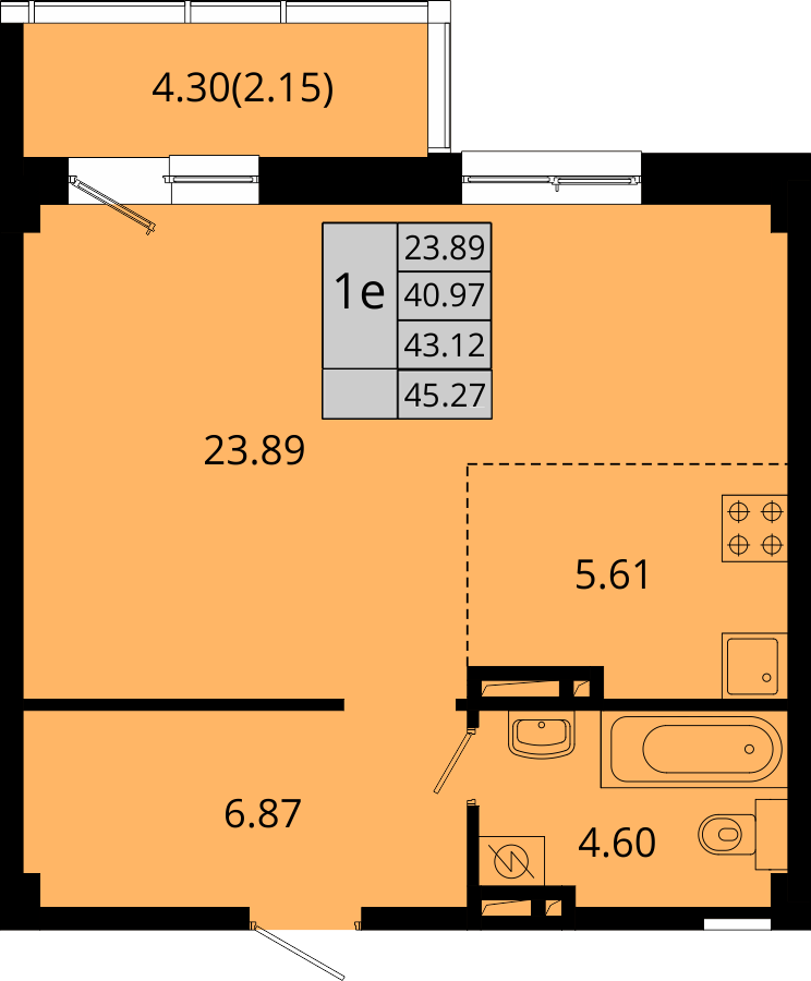 ЖК Акватория, 1-комн кв 45,27 м2, за 8 323 931 ₽, 4 этаж