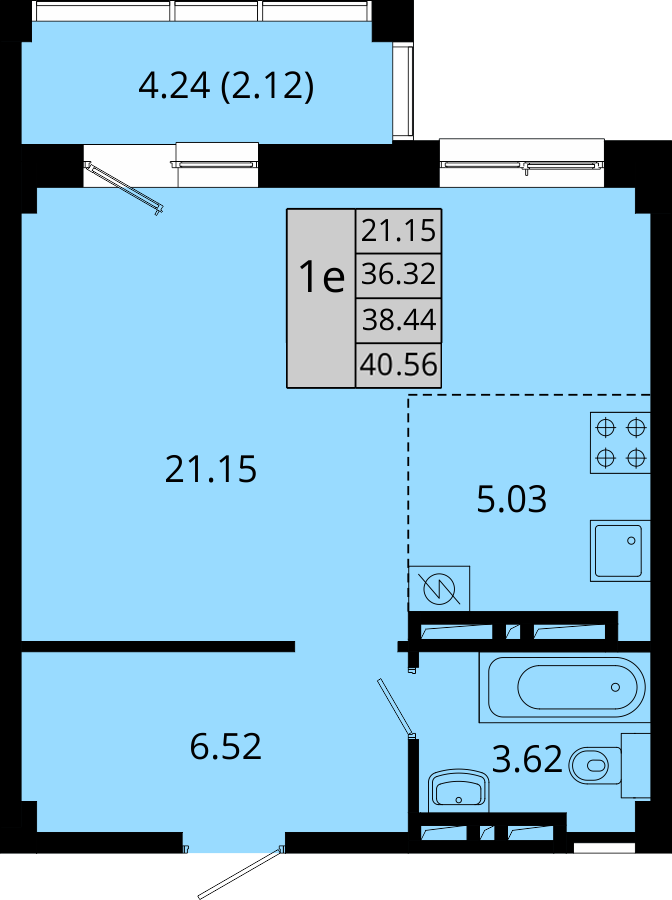 ЖК Акватория, 1-комн кв 40,56 м2, за 6 906 030 ₽, 13 этаж