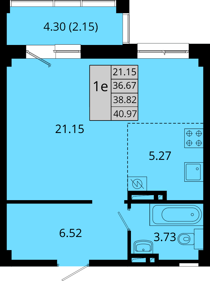 ЖК Акватория, 1-комн кв 40,97 м2, за 7 512 792 ₽, 3 этаж