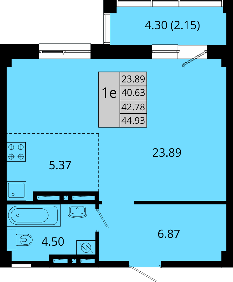ЖК Акватория, 1-комн кв 44,93 м2, за 7 841 588 ₽, 16 этаж