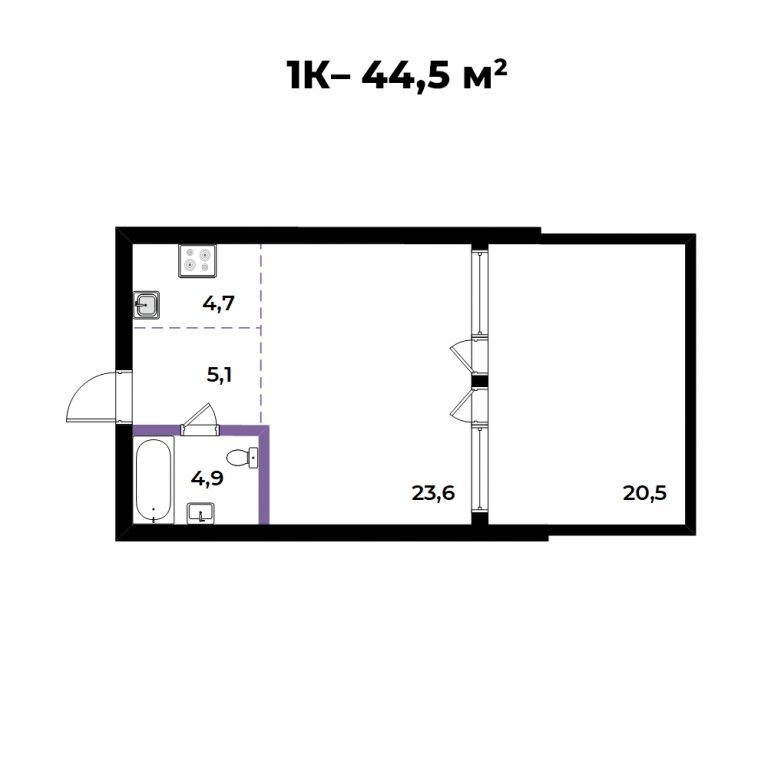 ЖК Андерсен, 2-комн кв 44,5 м2, за 6 802 270 ₽, 1 этаж