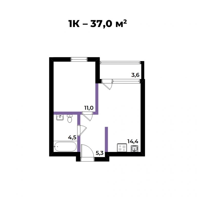 ЖК Андерсен, 2-комн кв 37,0 м2, за 7 242 380 ₽, 4 этаж