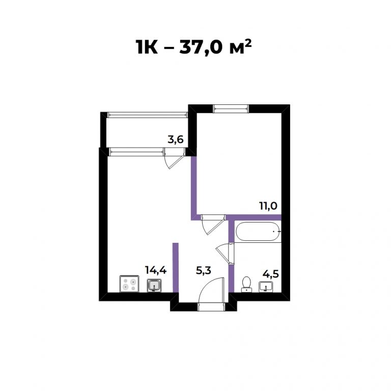 ЖК Андерсен, 2-комн кв 37,0 м2, за 7 959 070 ₽, 4 этаж