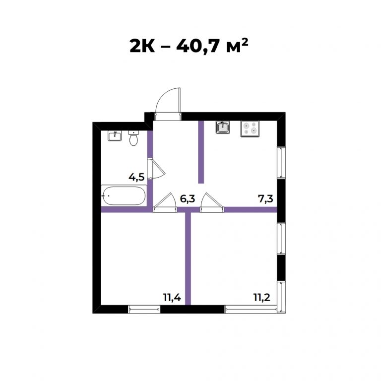ЖК Андерсен, 2-комн кв 40,7 м2, за 9 051 680 ₽, 4 этаж