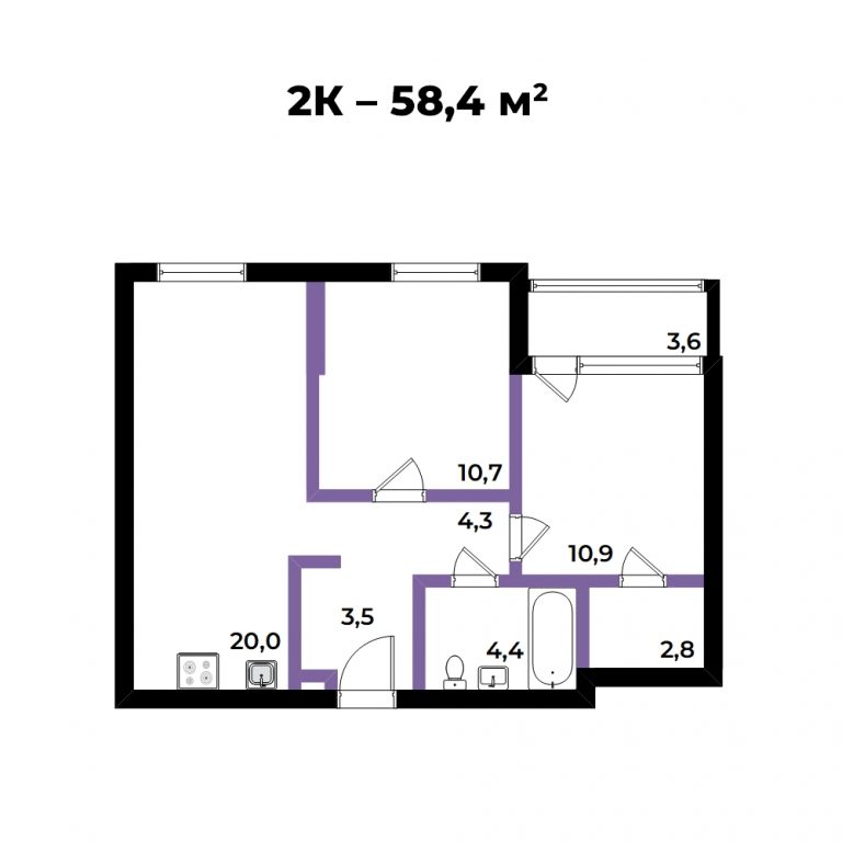 ЖК Андерсен, 2-комн кв 58,4 м2, за 11 219 224 ₽, 4 этаж