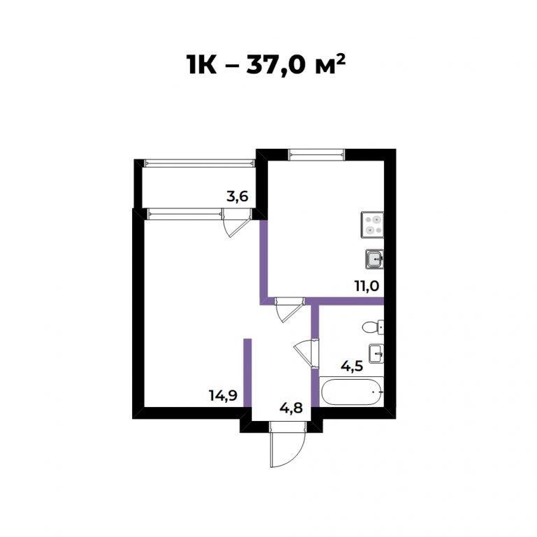 ЖК Андерсен, 2-комн кв 37,0 м2, за 6 962 290 ₽, 2 этаж