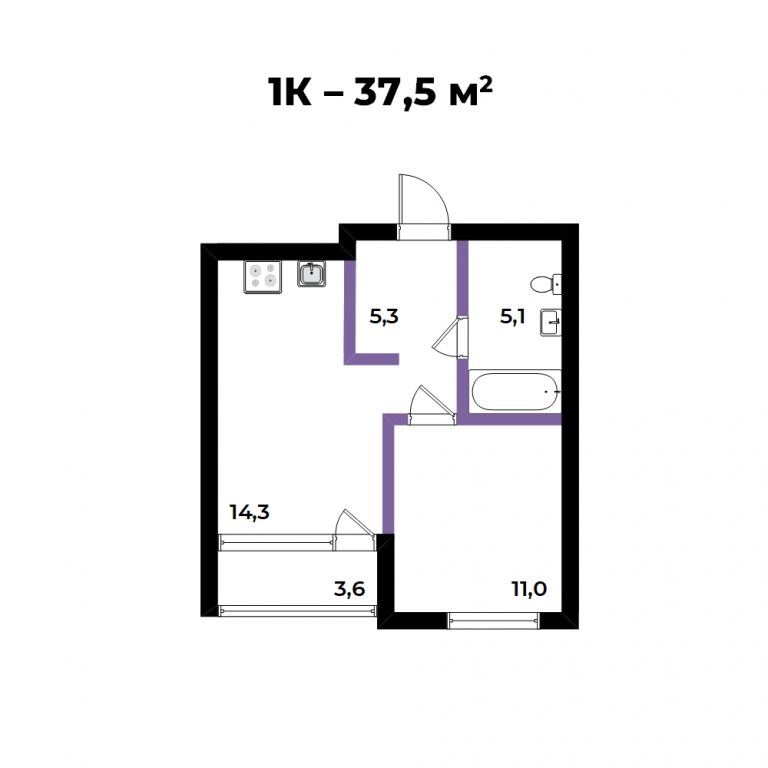 ЖК Андерсен, 2-комн кв 37,5 м2, за 7 037 250 ₽, 1 этаж