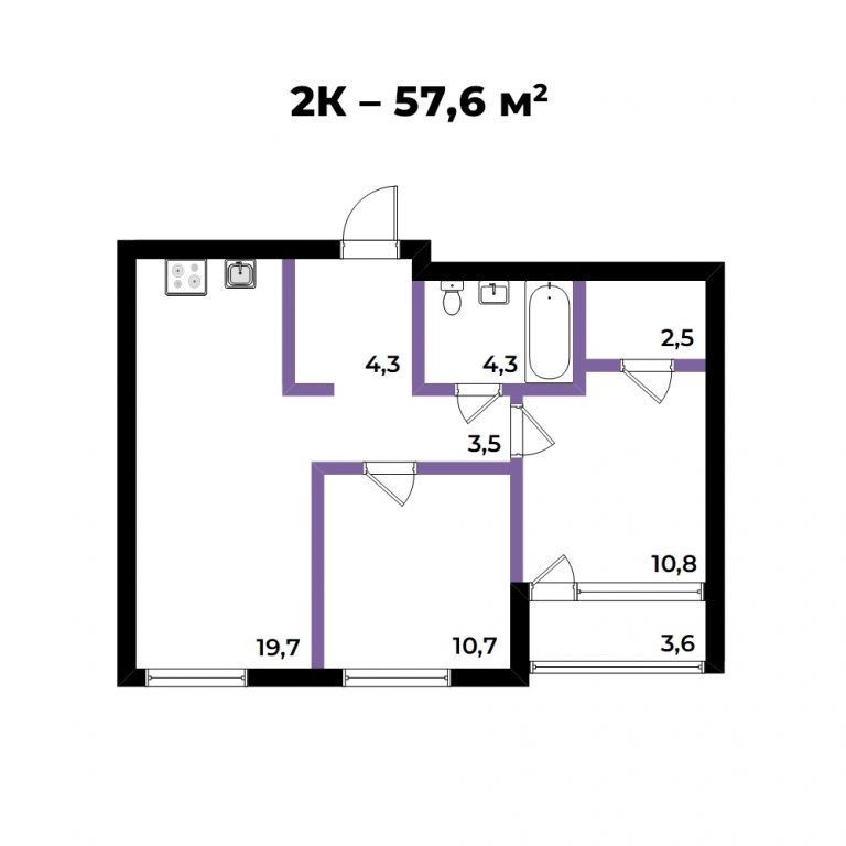 ЖК Андерсен, 3-комн кв 57,7 м2, за 11 104 365 ₽, 4 этаж