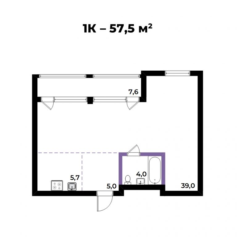 ЖК Андерсен, 2-комн кв 57,5 м2, 2 этаж