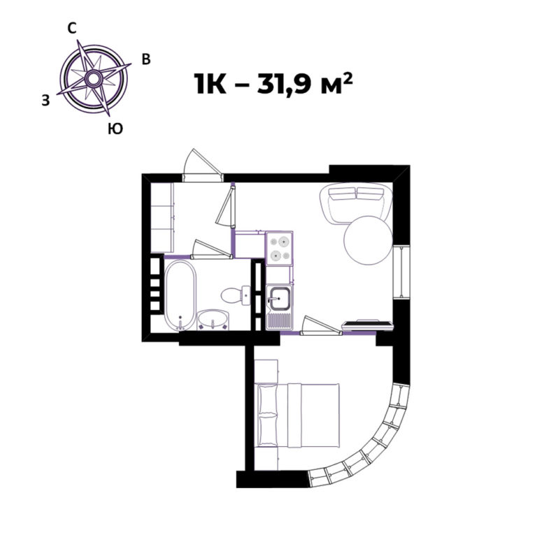 ЖК Бриннер / Brynner, 1-комн кв 31,97 м2, за 6 074 300 ₽, 19 этаж