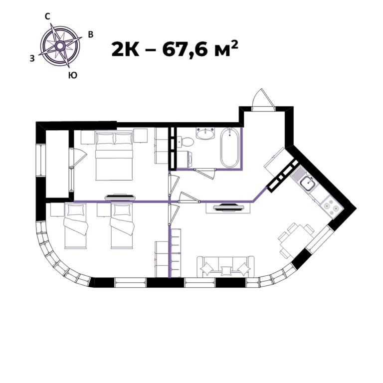 ЖК Бриннер / Brynner, 2-комн кв 67,64 м2, за 11 100 000 ₽, 17 этаж