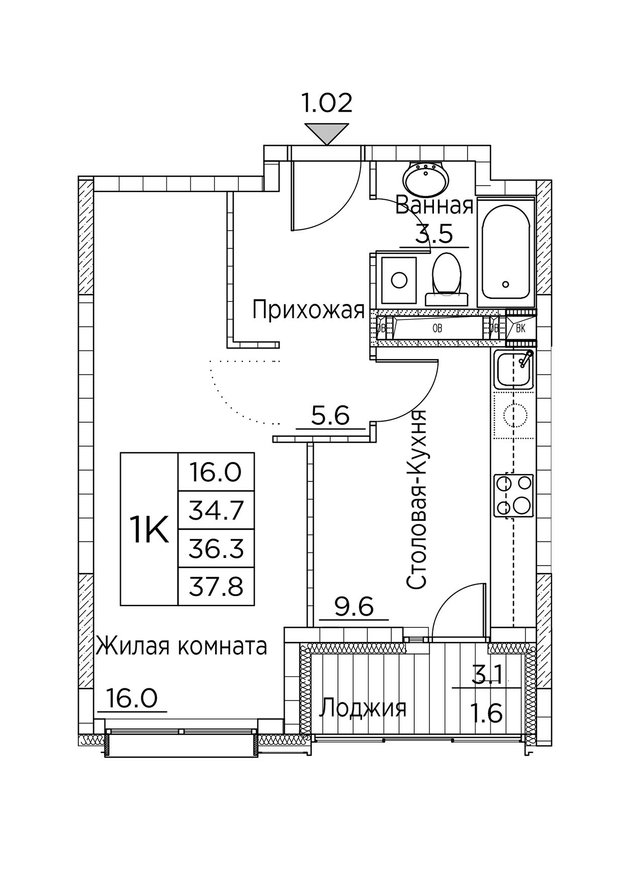 ЖК Гринхилс (Greenhills), 1-комн кв 37,8 м2, за 7 654 779 ₽, 20 этаж