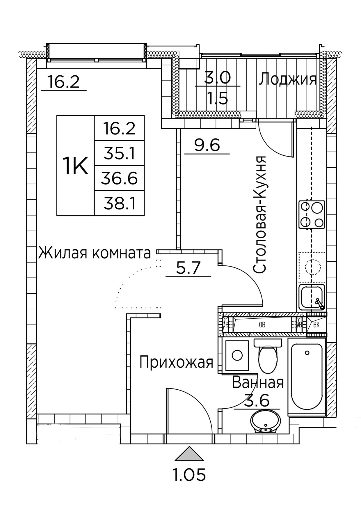 ЖК Гринхилс (Greenhills), 1-комн кв 38,1 м2, за 7 715 531 ₽, 20 этаж