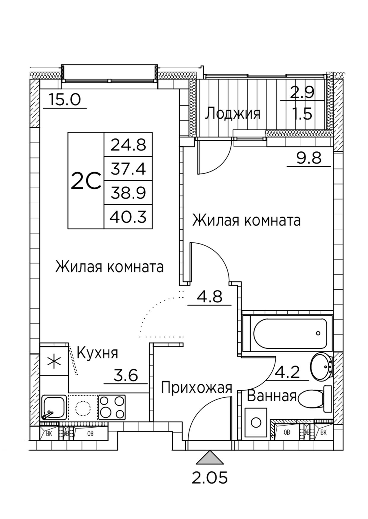 ЖК Гринхилс (Greenhills), 2-комн кв 40,3 м2, за 6 850 701 ₽, 7 этаж