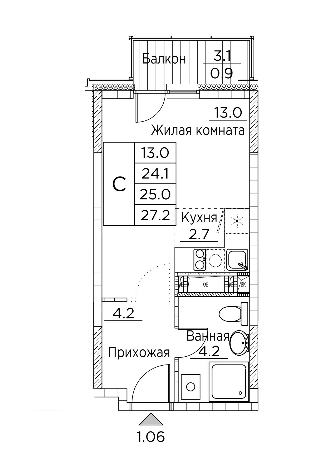 ЖК Гринхилс (Greenhills), Студия 27,2 м2, за 5 847 414 ₽, 20 этаж