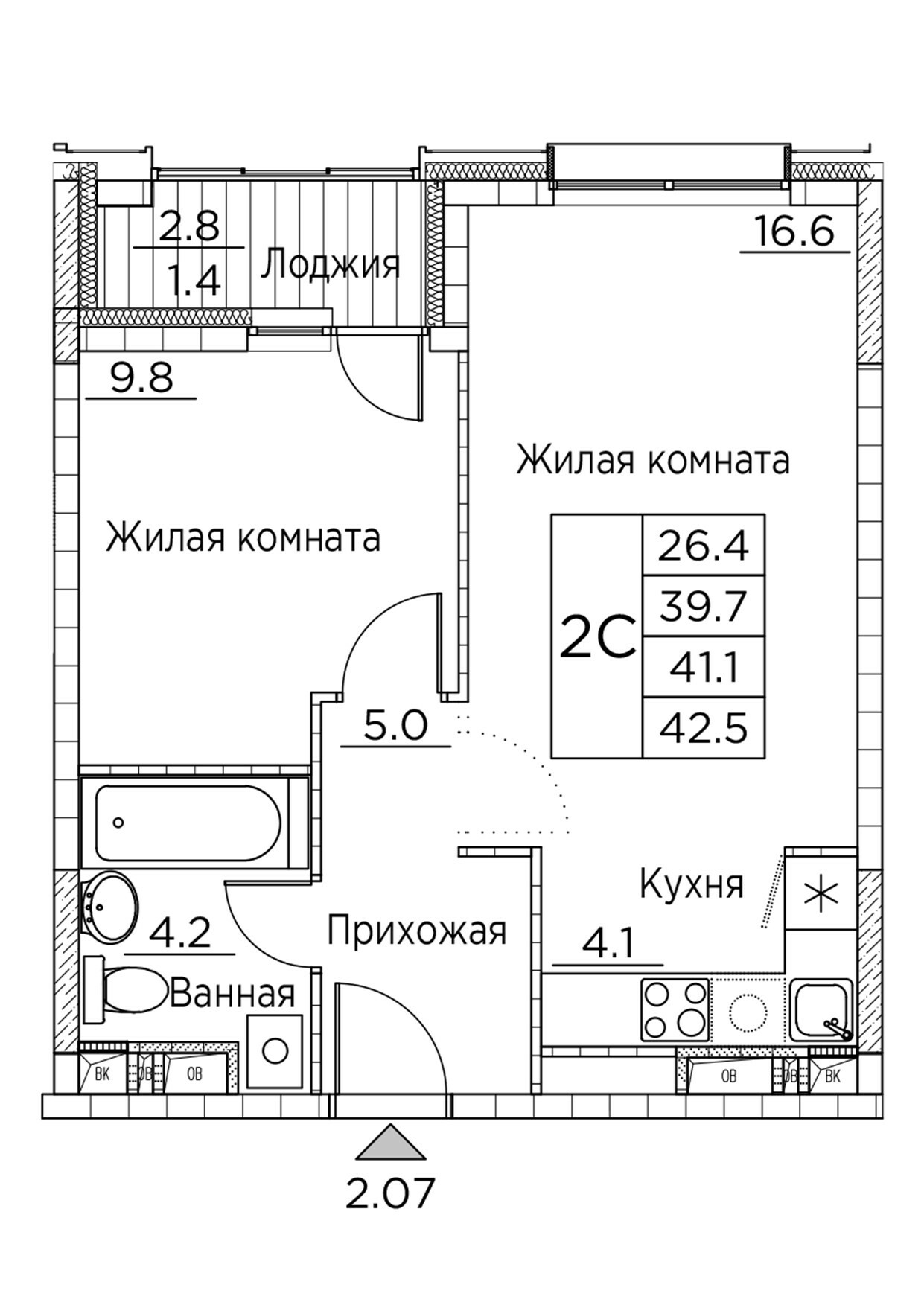 ЖК Гринхилс (Greenhills), 2-комн кв 42,5 м2, за 7 224 685 ₽, 7 этаж