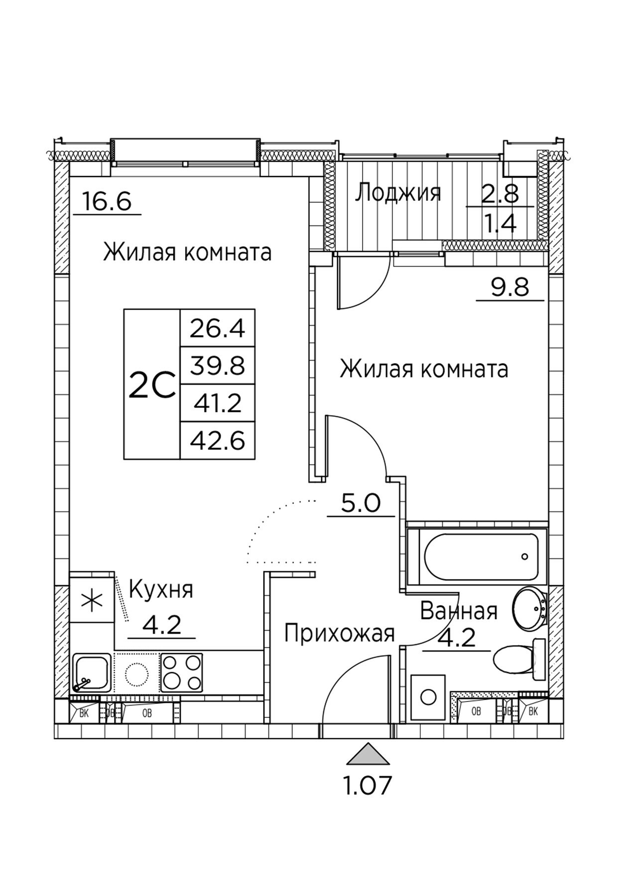 ЖК Гринхилс (Greenhills), 2-комн кв 42,6 м2, за 8 532 360 ₽, 20 этаж